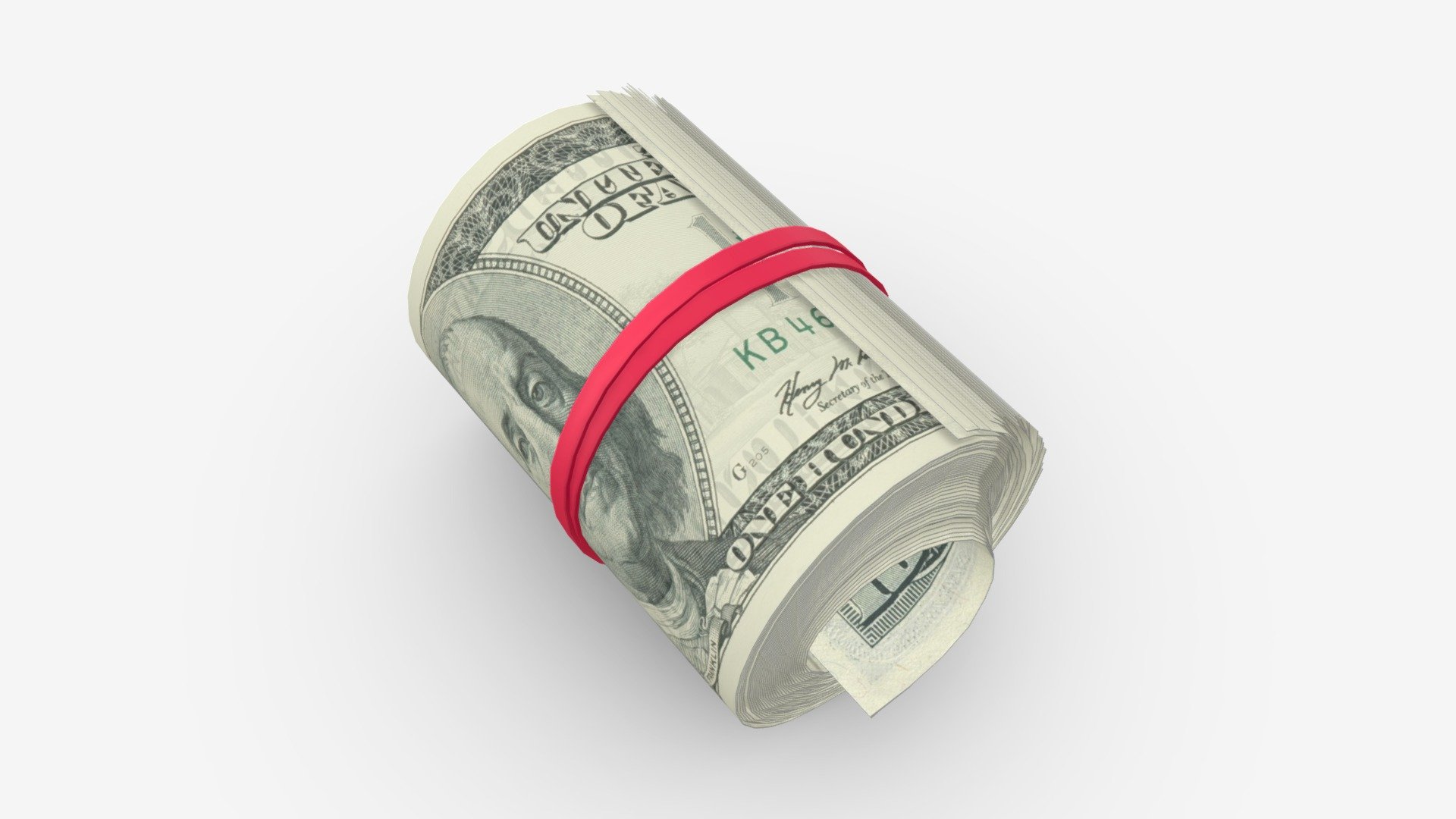 American dollars roll tied with rubbers 3d model