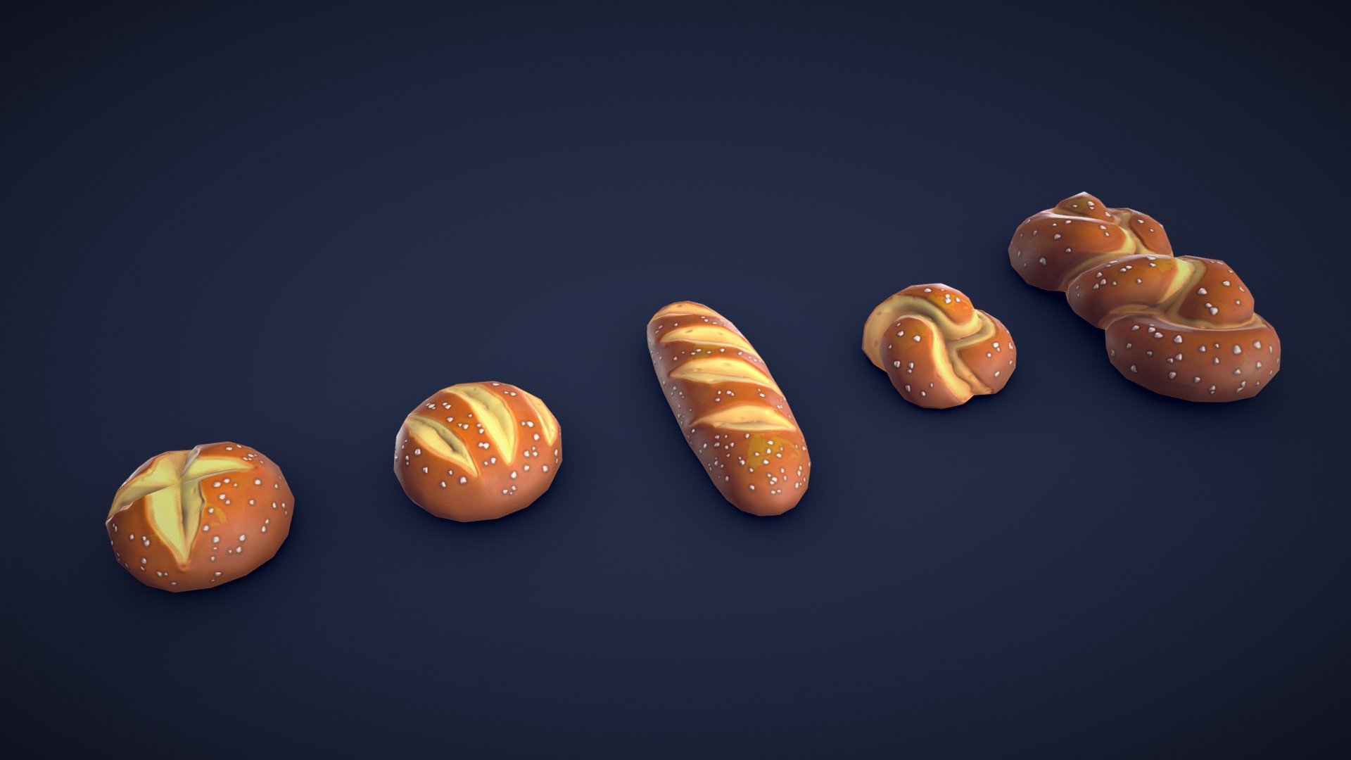 Stylized Pretzel Bread and Rolls 3d model