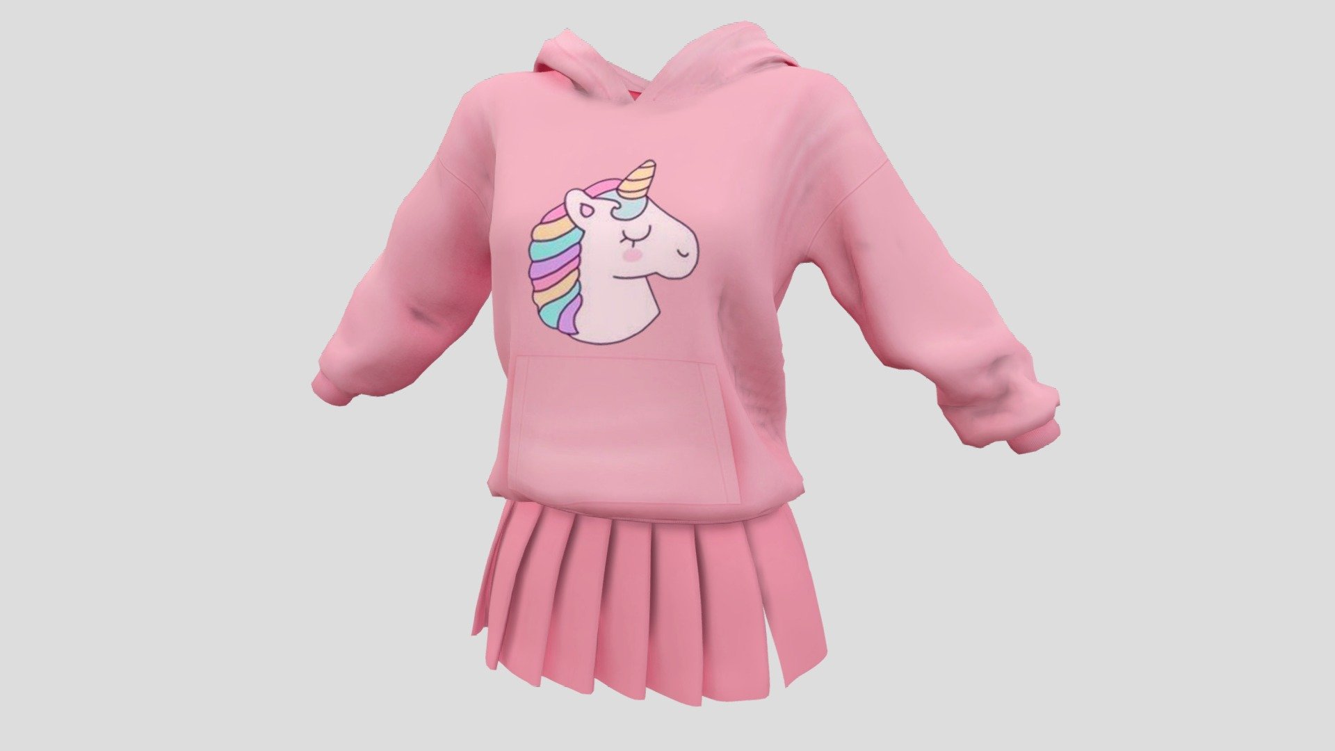 Womens Hoody With Pleaded Skirt 3d model