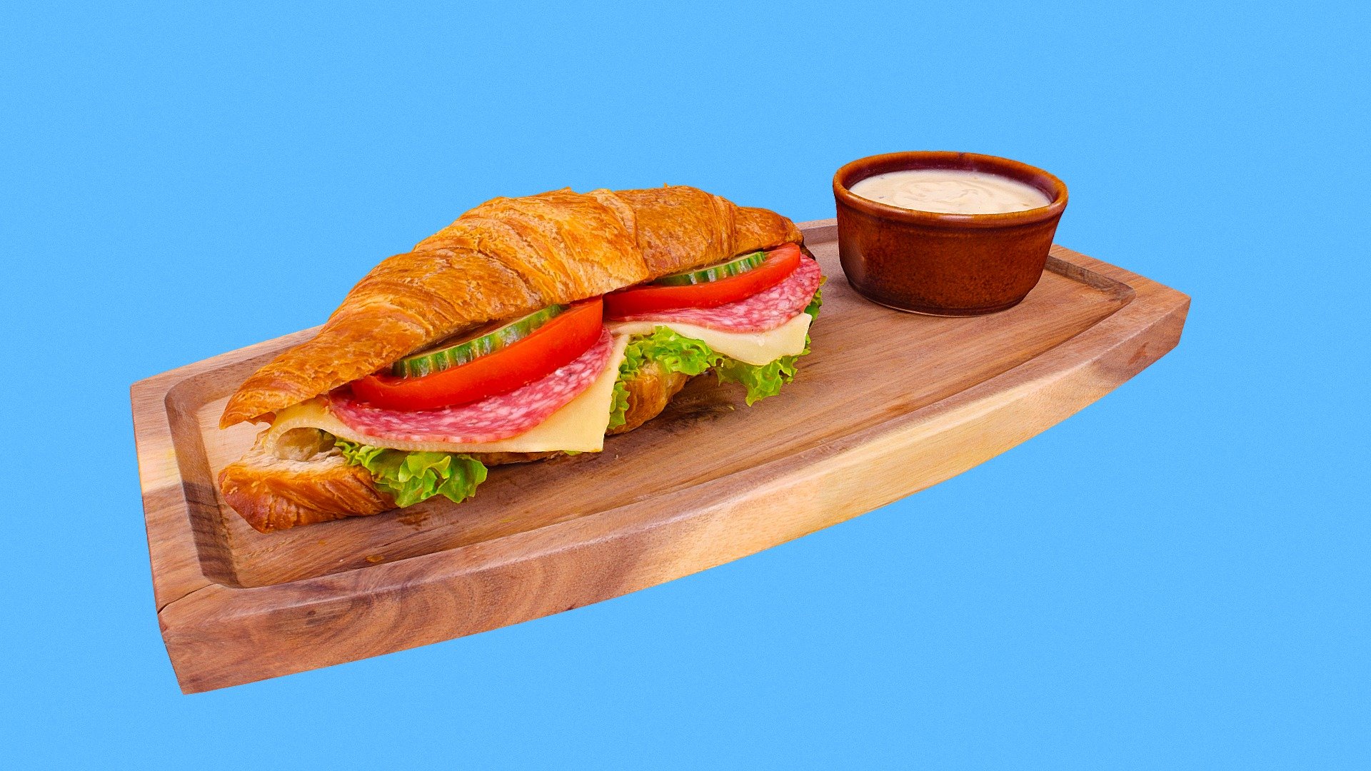 Croissant with salami tomato cheese salad for AR 3d model