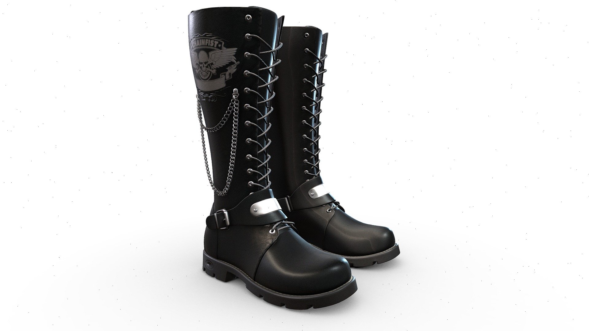 Chains Decorated Black Punk Boots 3d model