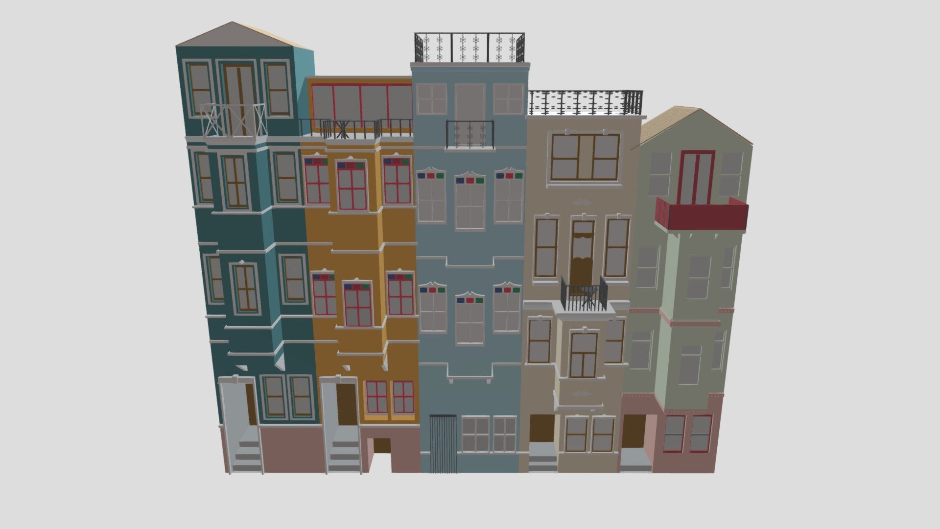 Istanbul Colorful Houses 3d model