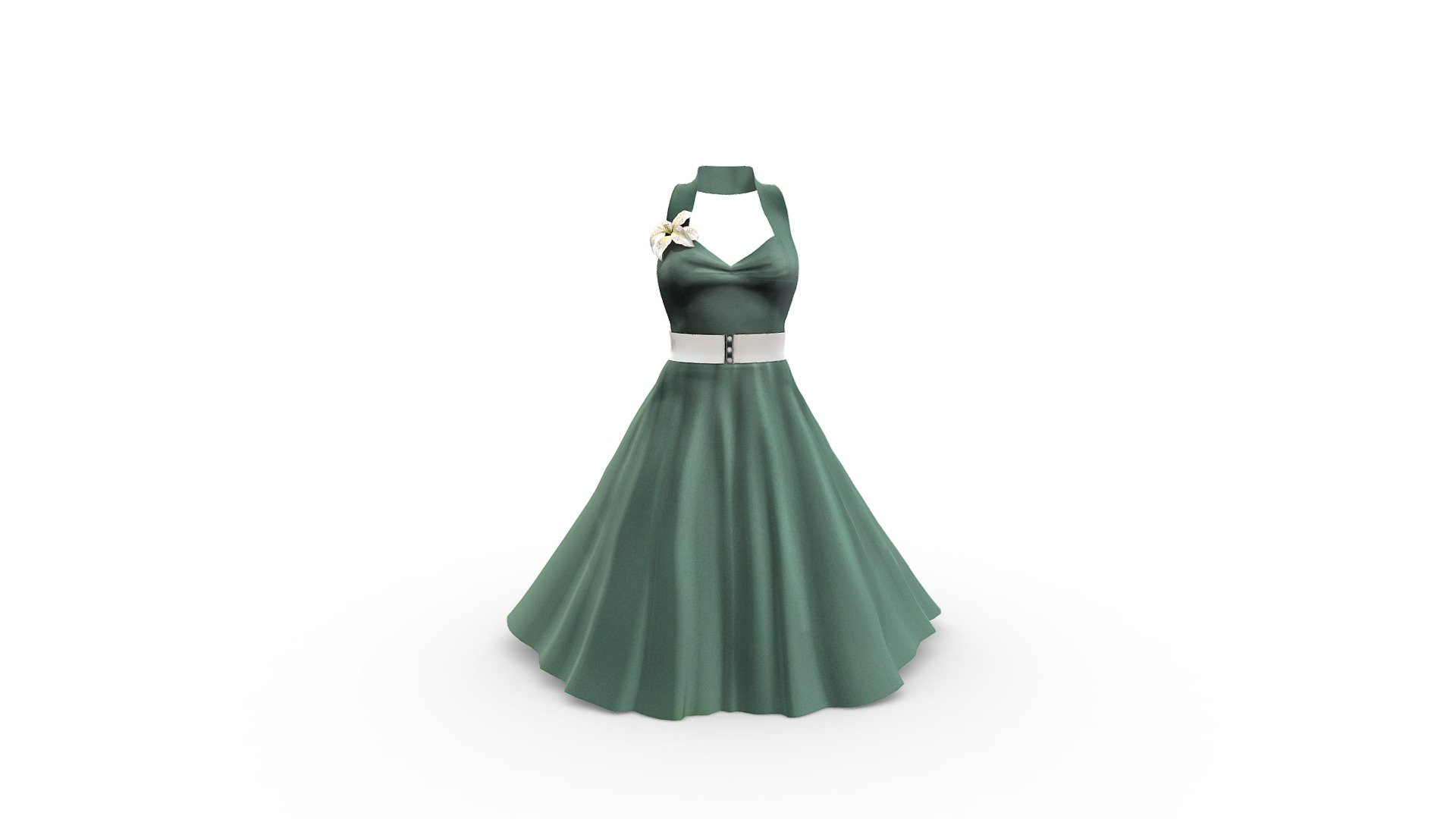 Halter Neck Retro Dress W Belt 3d model