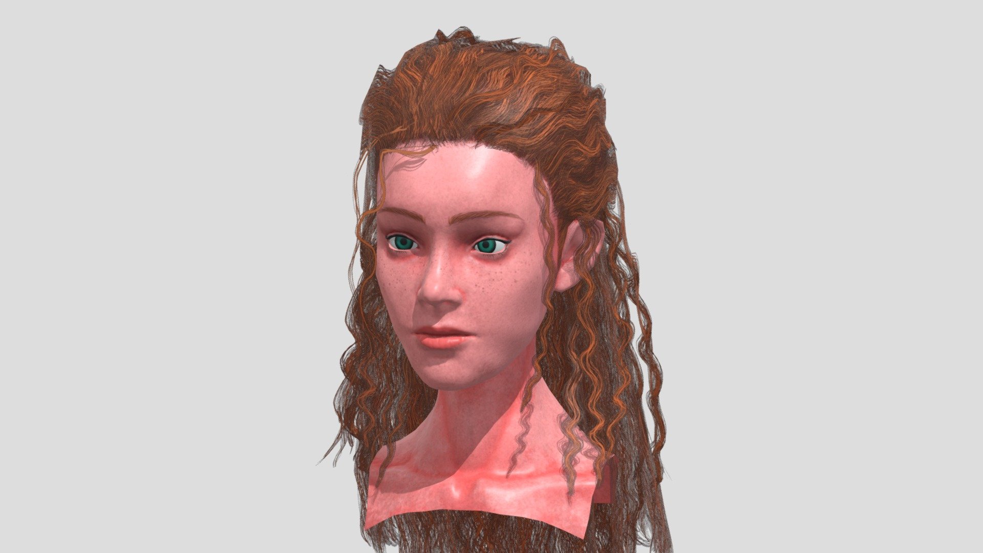 Curly Long Hair Girl Head Practice 3d model