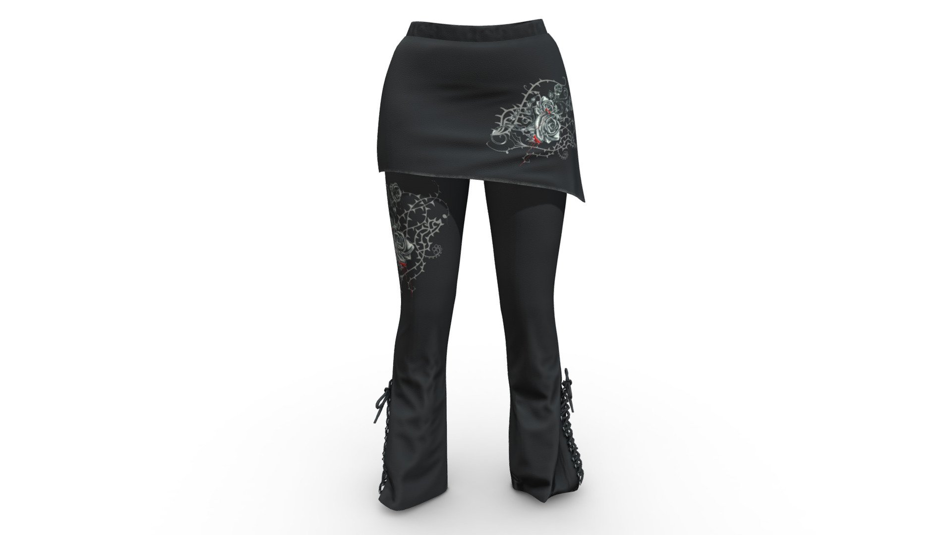 Lace Up Bell Bottom Black Mini Skirt Pants 3d model