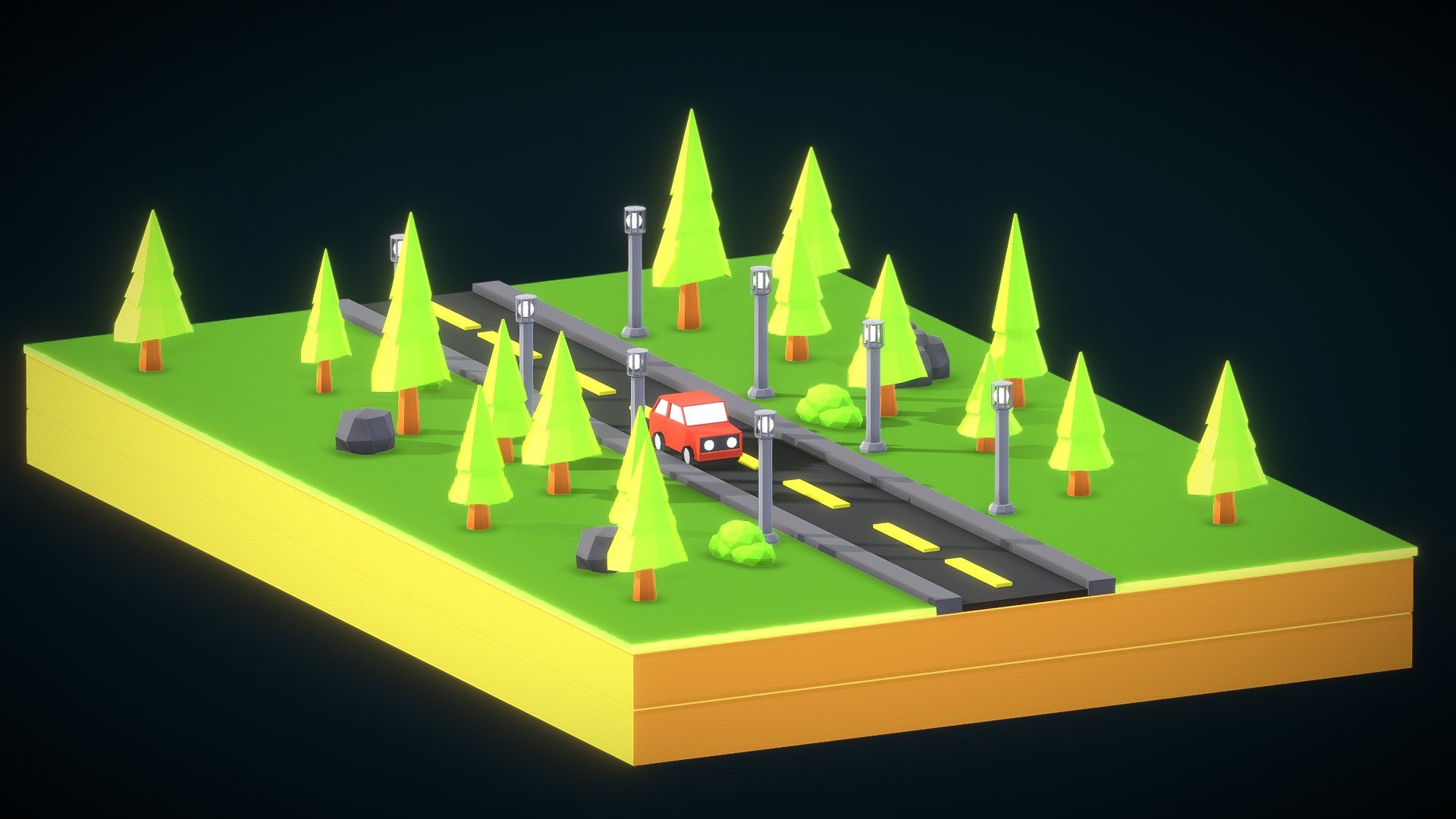 LowPoly  Isometric Forest With  a Car 3d model