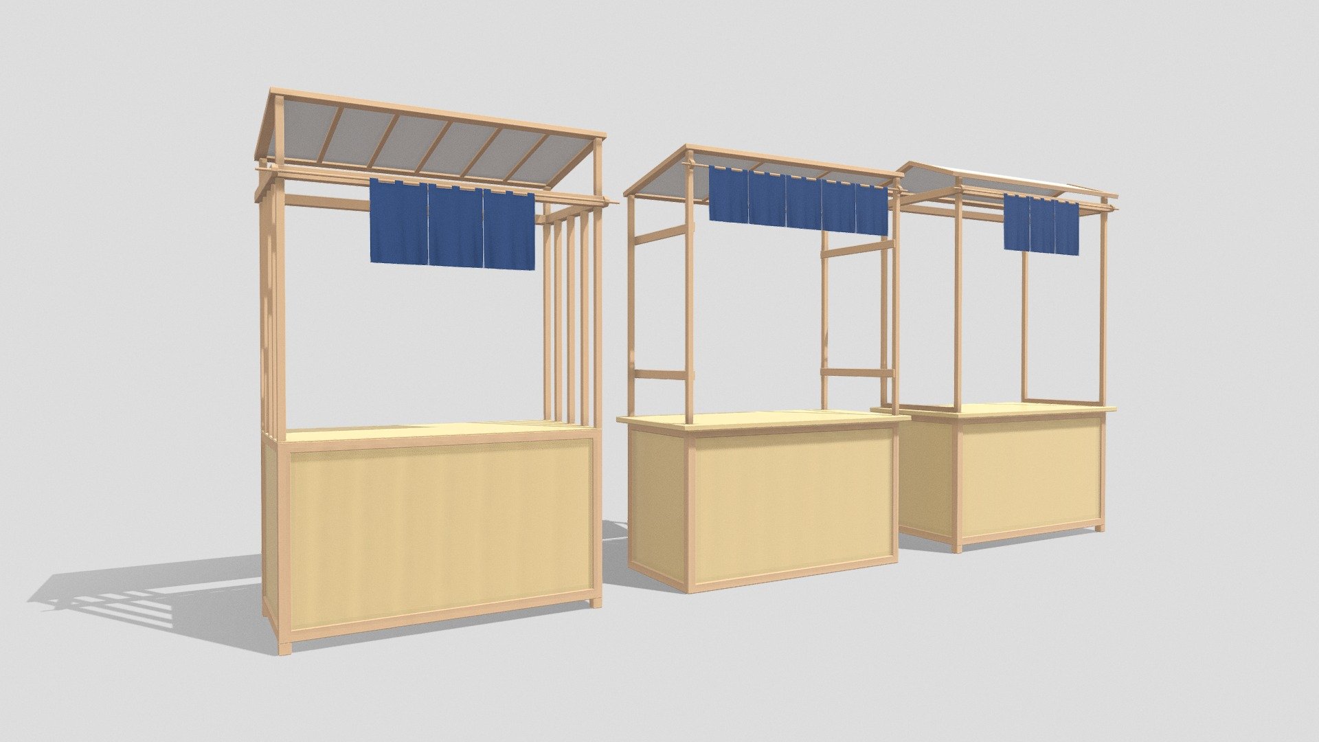 Asian Wooden Food Stands 3d model