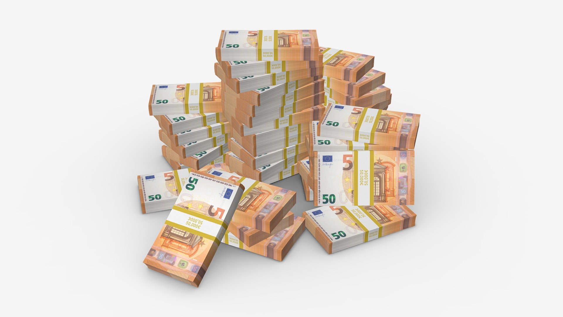 Euro banknote bundles large set 3d model