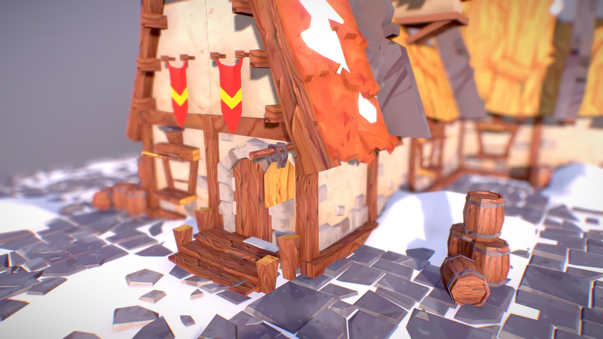 Vikings Snowy Tavern 3d model