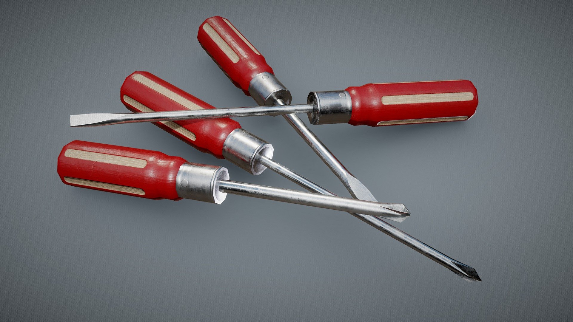 Screwdrivers Red Wooden 3d model