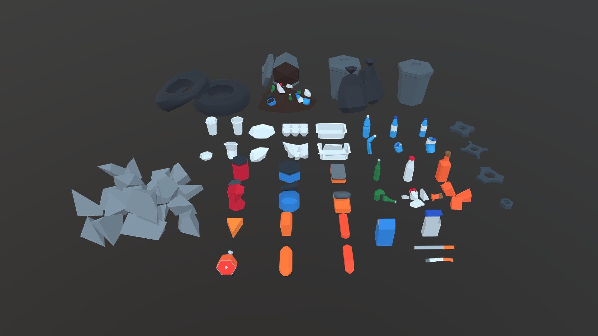 Low Poly Recycle and Garbage Package 3d model