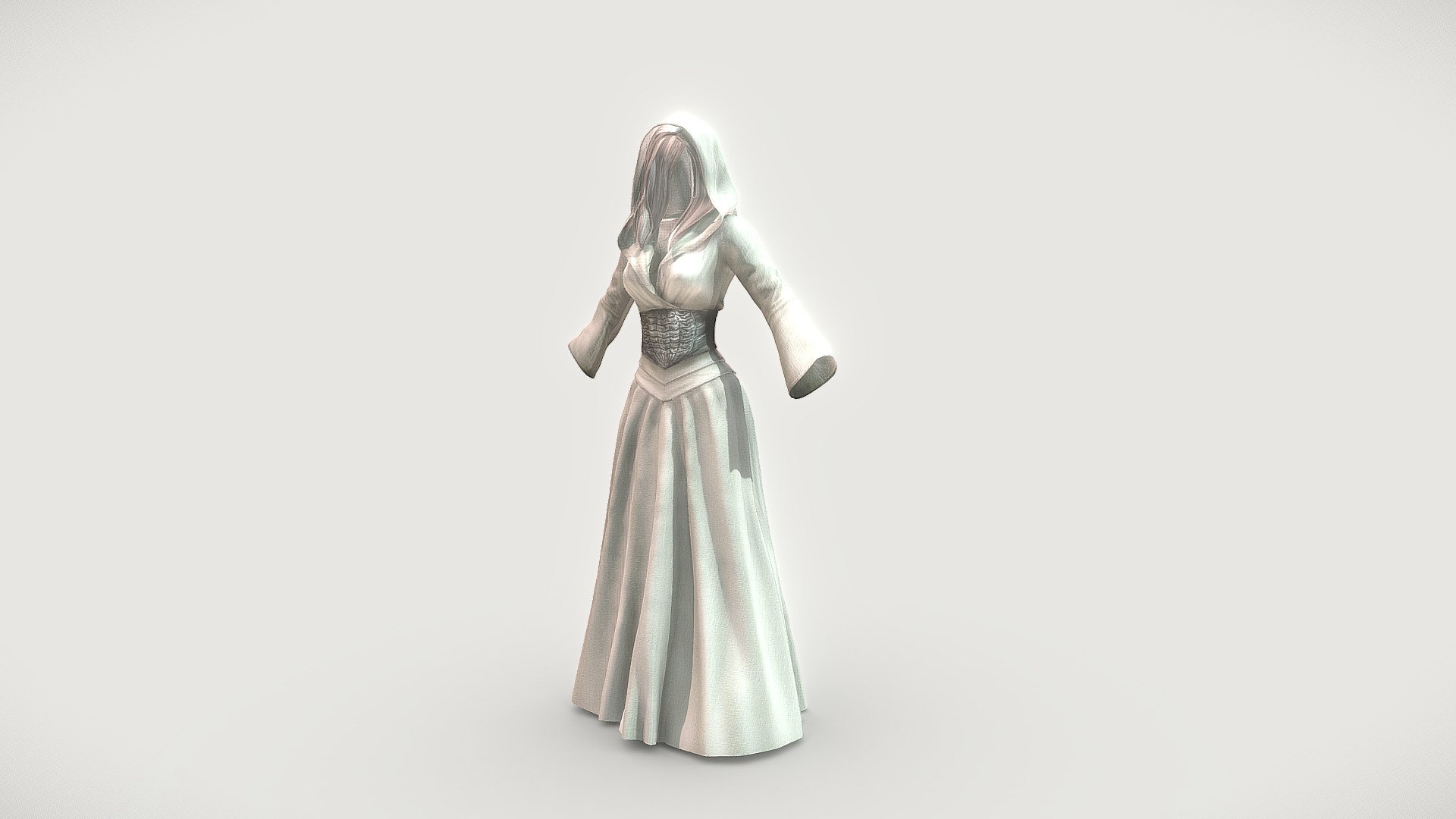 Female Hooded Fantasy Gown With Hair 3d model