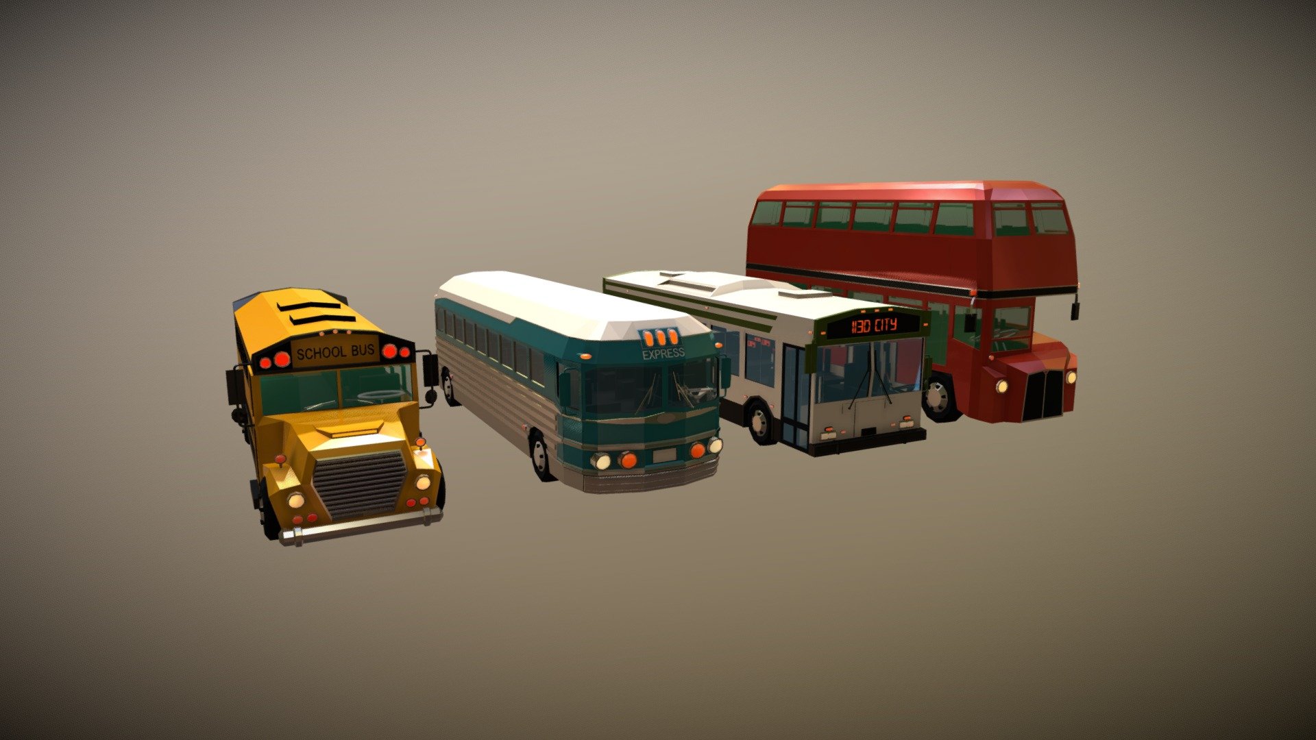 Low Poly Bus Pack 3d model