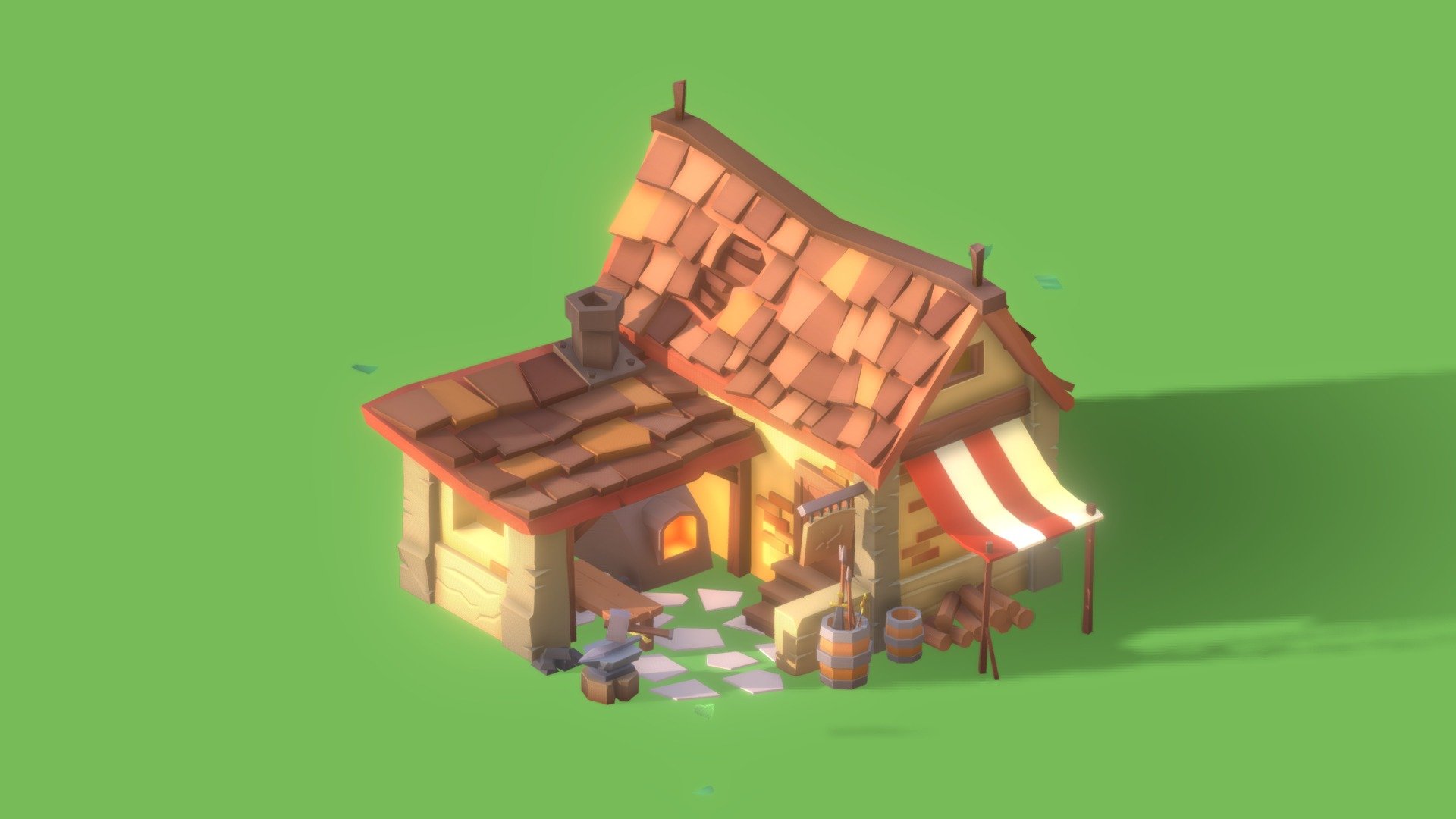 Medieval forge game ready low poly 3d model