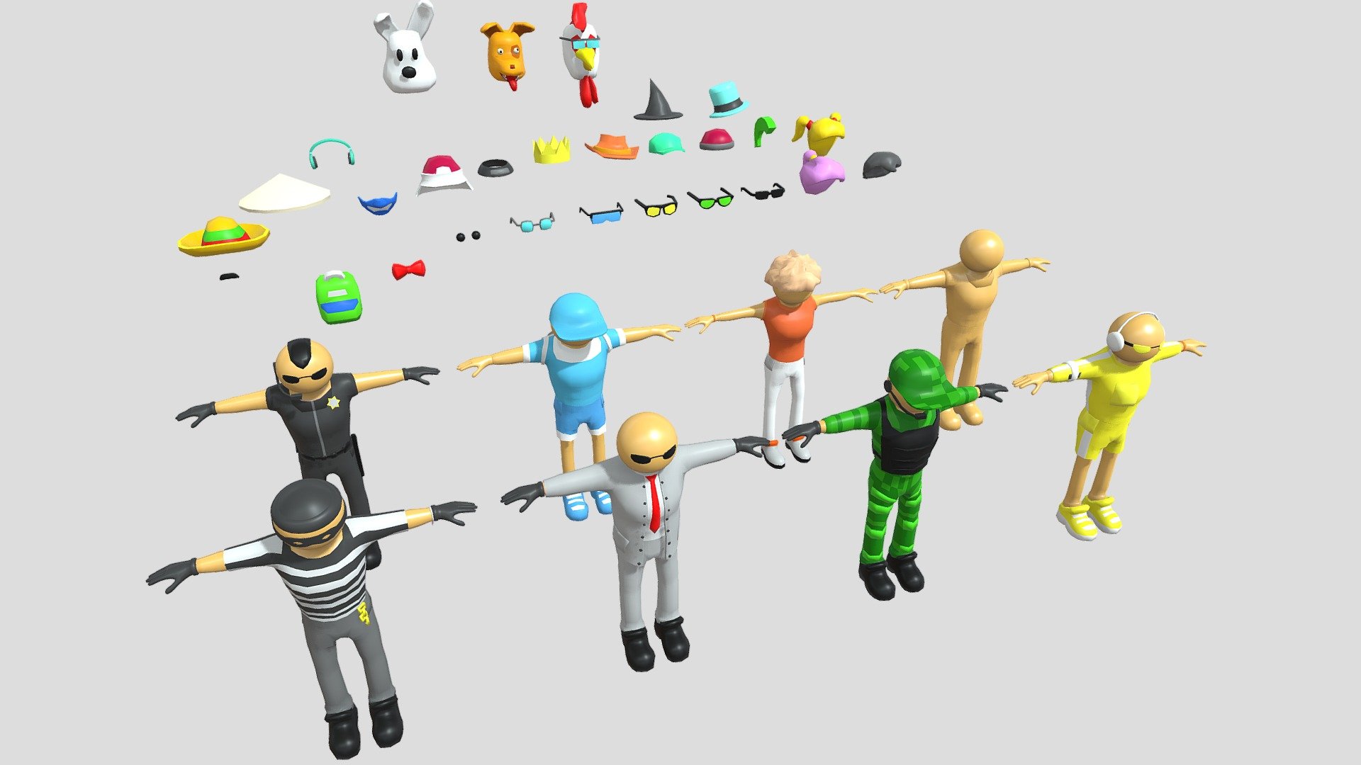 3D Costumed Character Pack Low Poly Unity 3d model