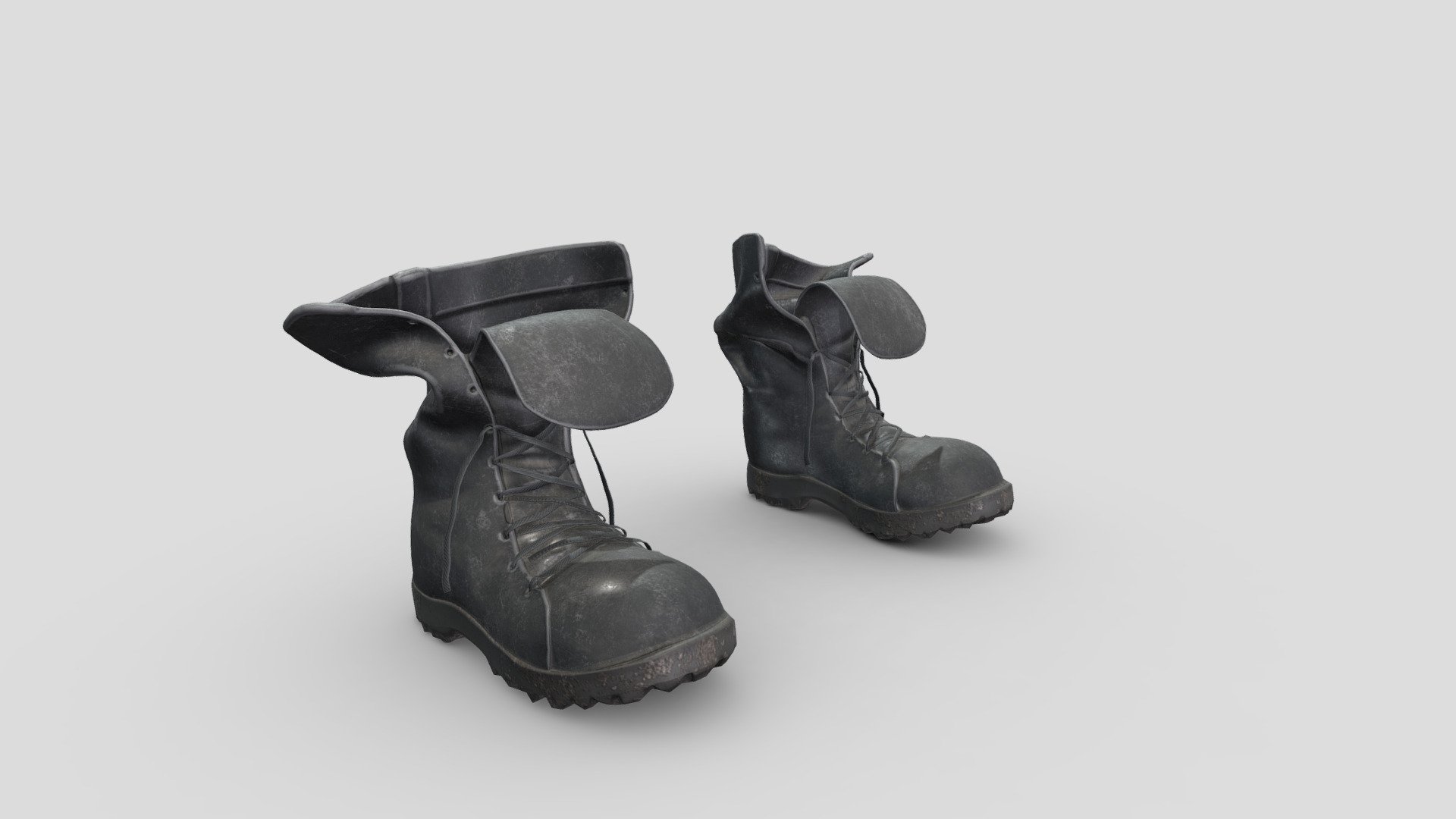 Black Leather Loose Flap Neck Jungle Boots 3d model