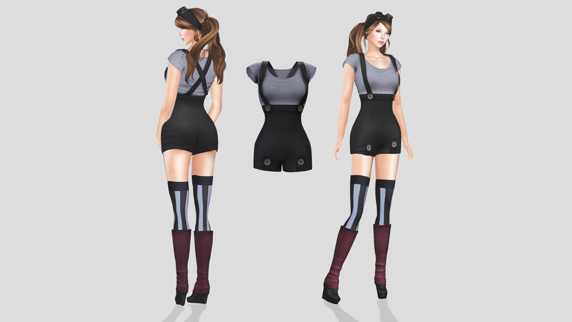 Female Steampunk Romper Shorts 3d model