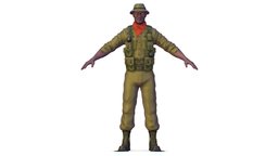 High Poly Black Man Soldier Green Armor