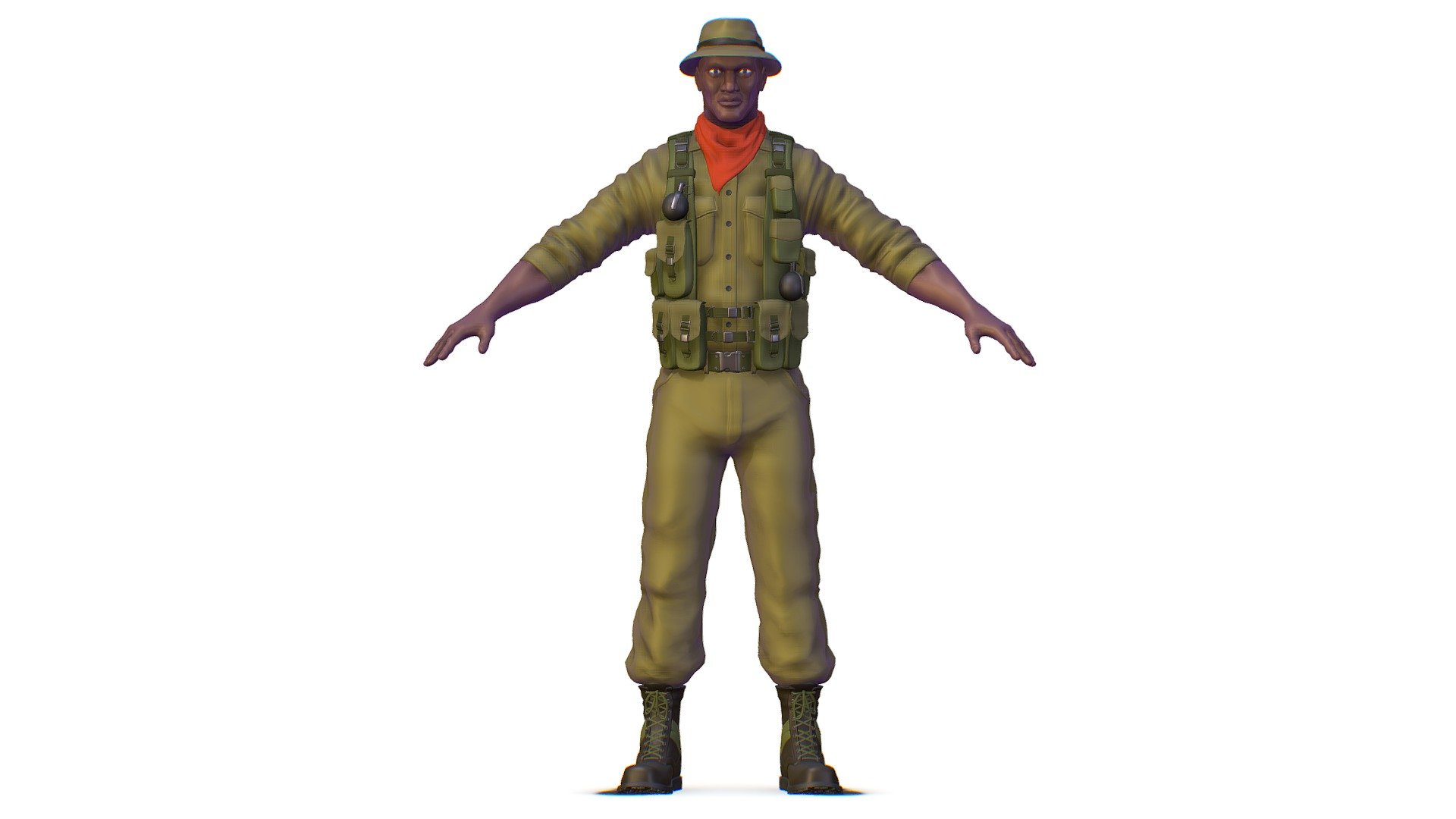 High Poly Black Man Soldier Green Armor 3d model