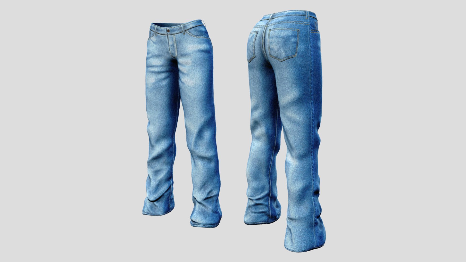 Wide Leg Jeans Pants 3d model