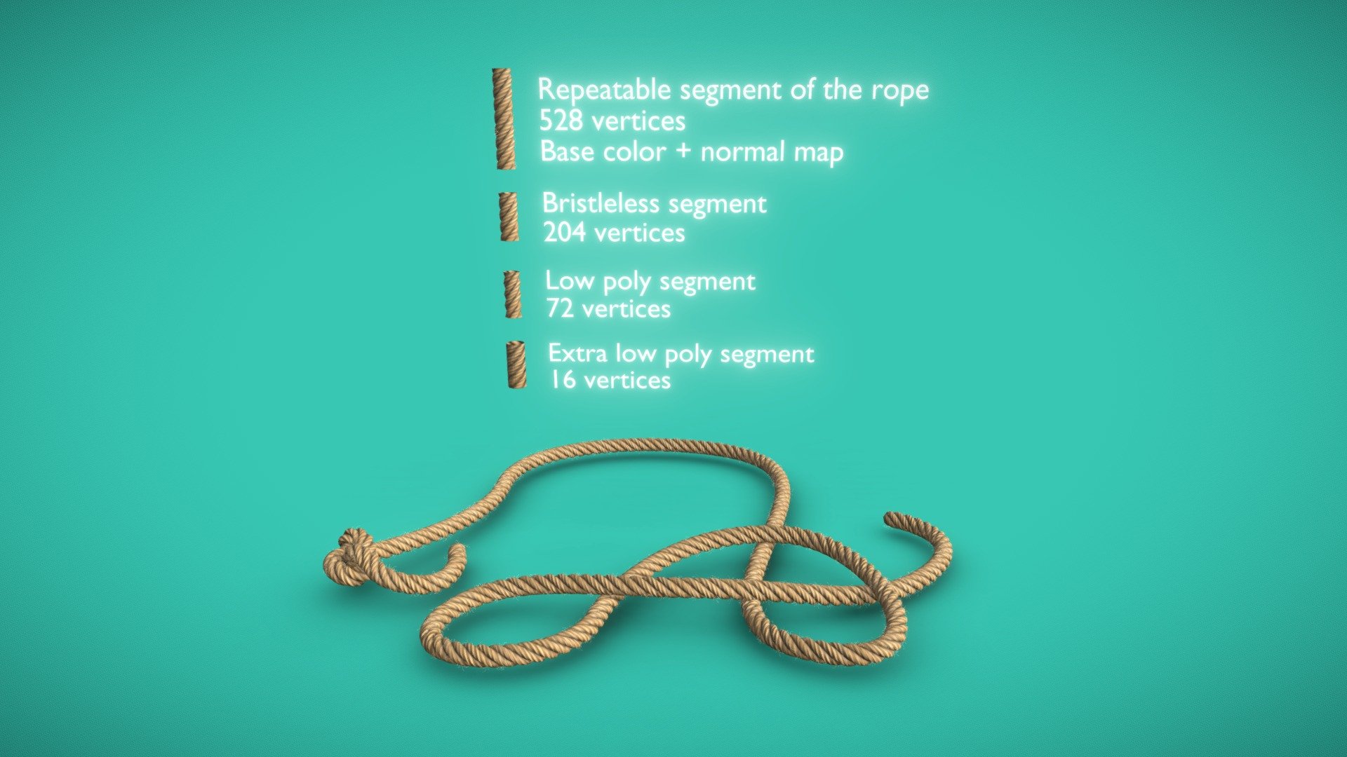 Repeatable game ready rope segment 3d model