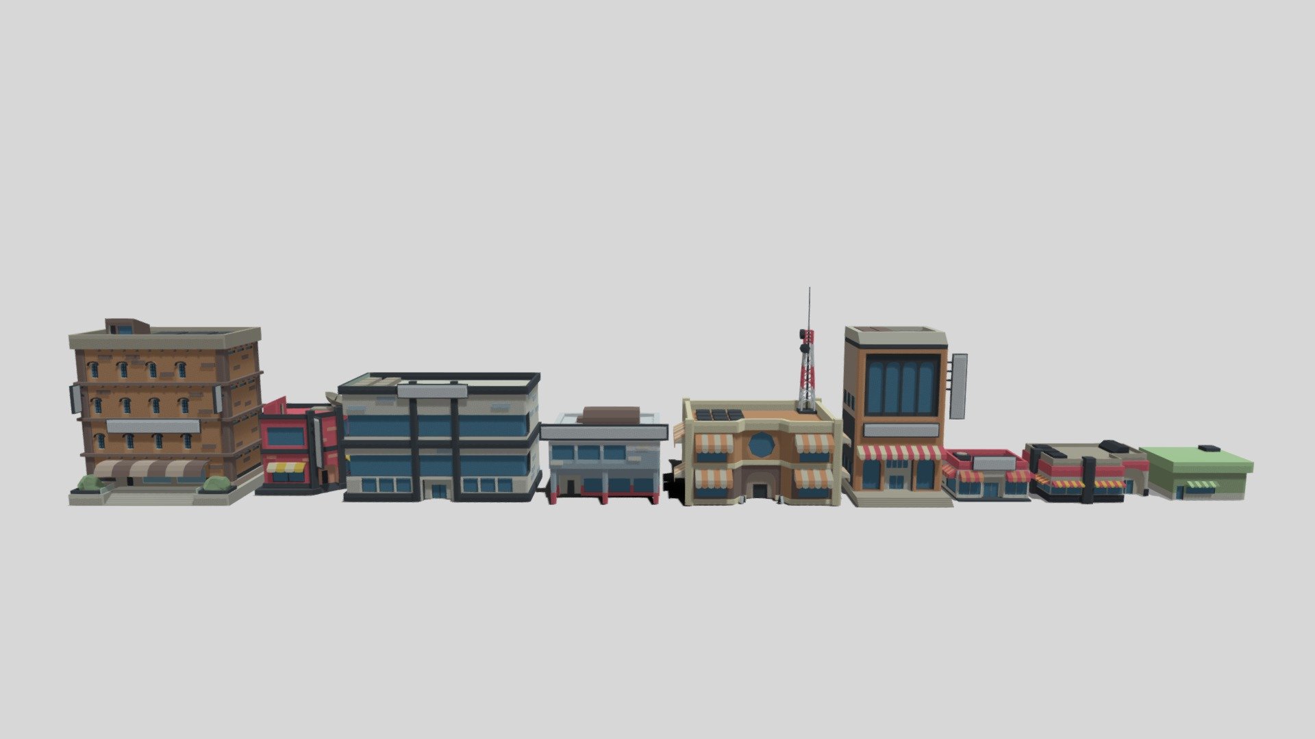 9 Lowpoly "Shop" Buildings by Rzyas 3d model