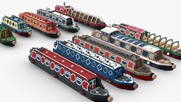 Narrowboats collection Low-poly