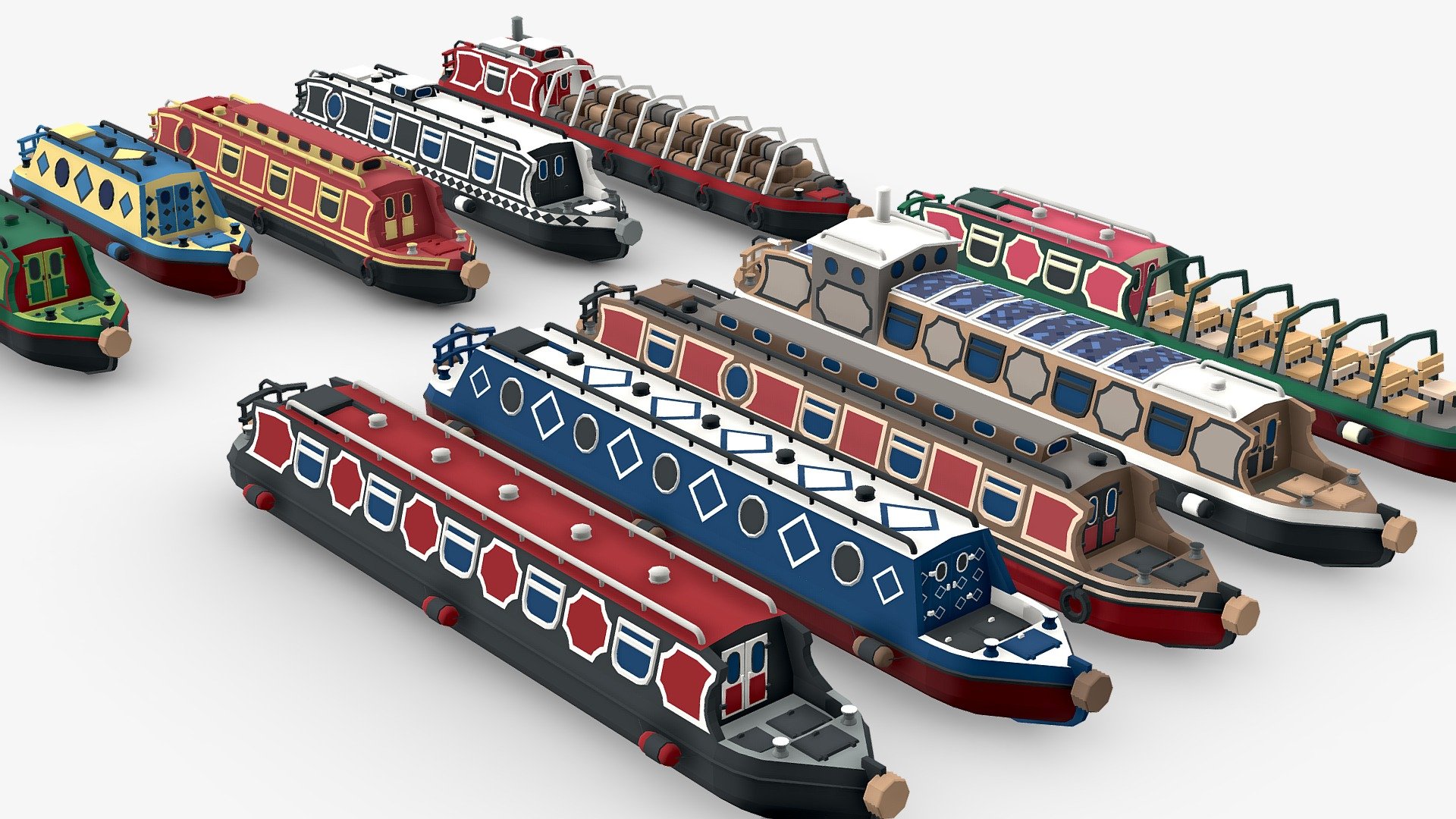 Narrowboats collection Low-poly 3d model