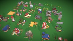 Lowpoly Medieval Cartoon Stylized Village