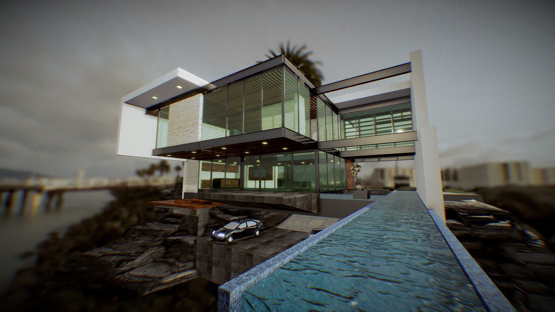 Modern House In a Rocky Cliff 3d model