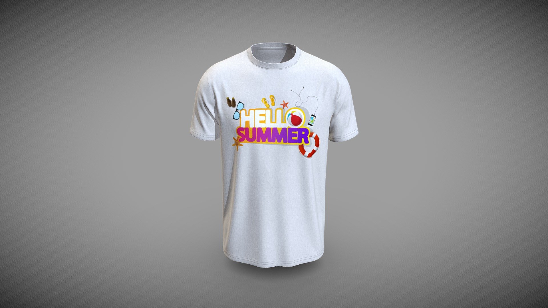 Hello Summer Printed 3D Tee Design 3d model