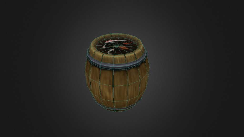 Wood Barrel Handpainted 3d model