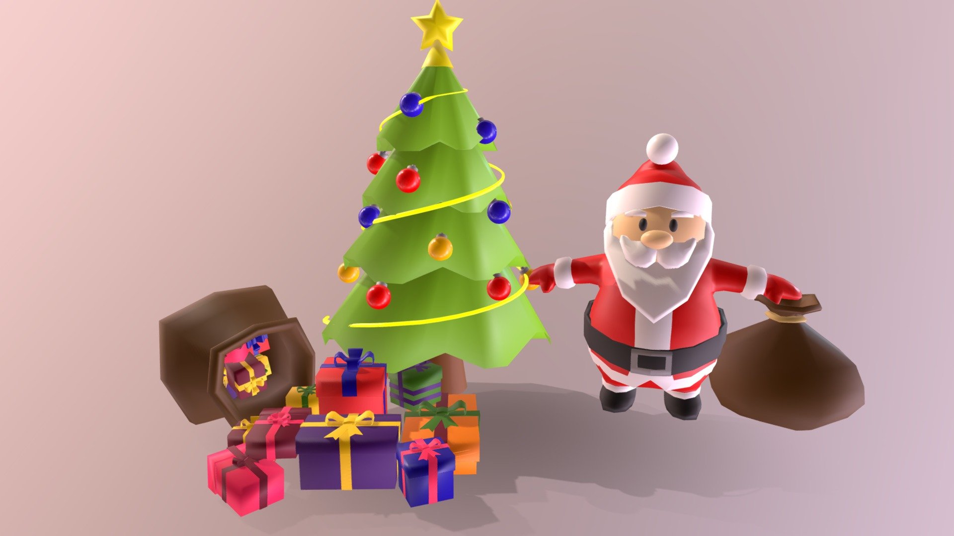 Christmas Tree And Santa with Presents 3d model