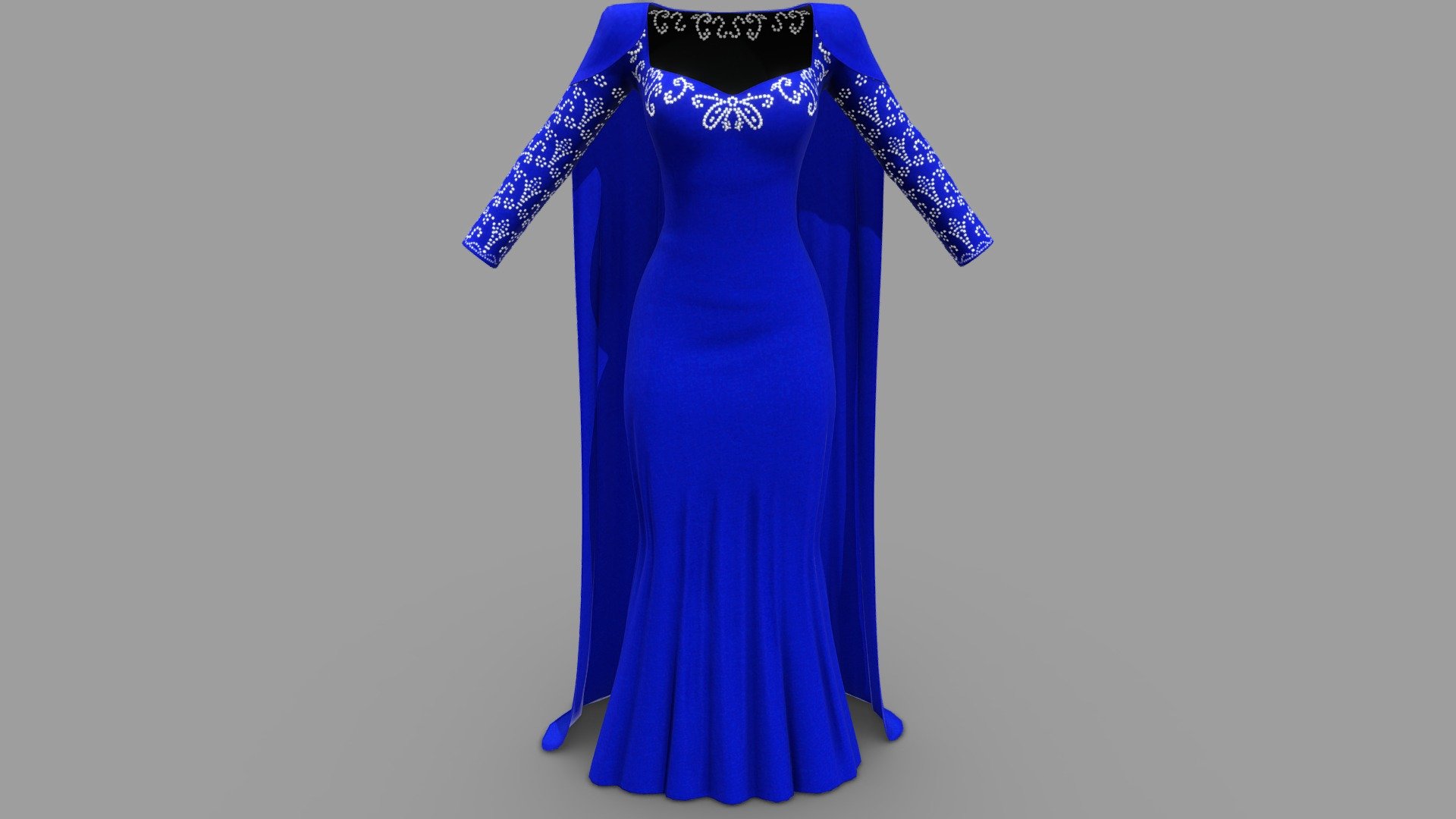 Female Royal Blue Gown With Cape 3d model