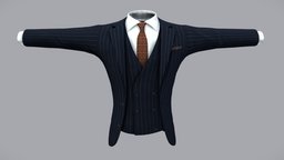 Mens Striped Jacket Vest Shirt Tie