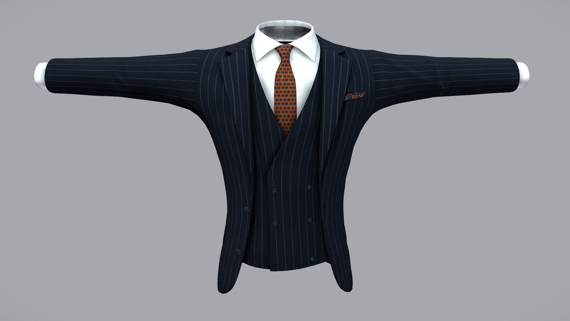 Mens Striped Jacket Vest Shirt Tie 3d model