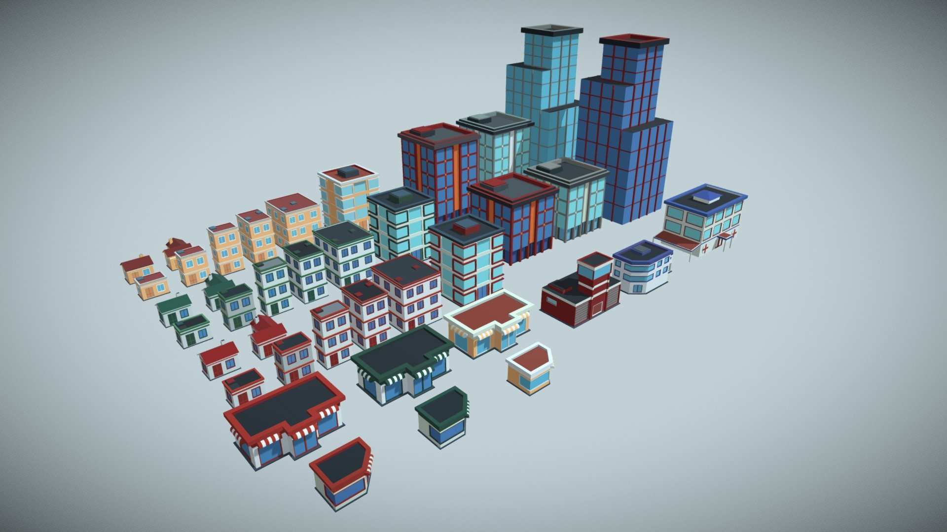 Low poly houses pack 3d model