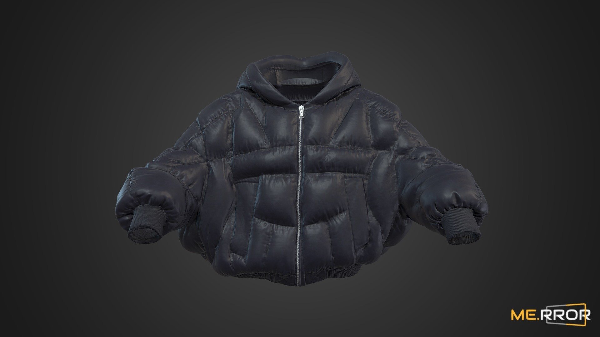 [Game-Ready] Black Short Down Puffer Coat 3d model