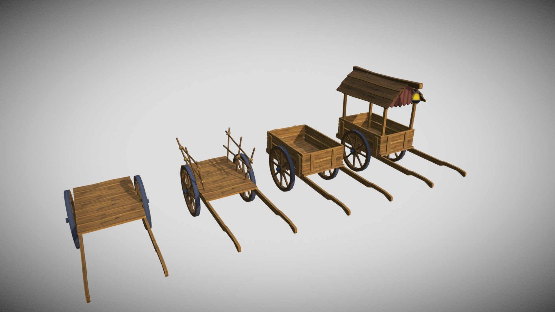 Stylized Low Poly Handpainted Cart (pack) 3d model