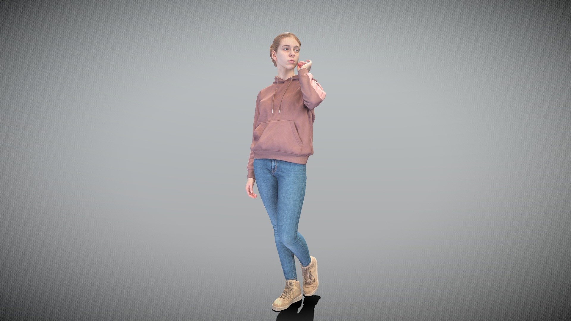 Young woman in hoodie walking 426 3d model