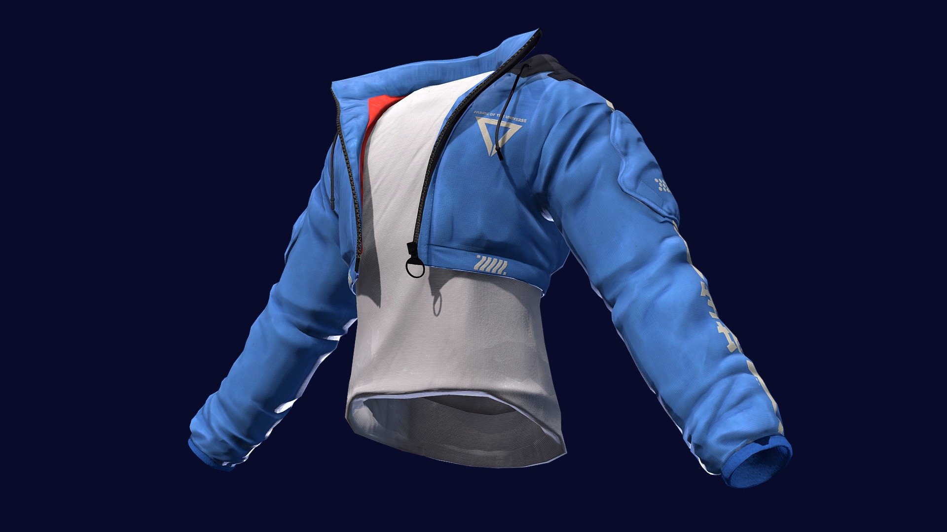 CRB-003 Blue Hood Crop Bomber Jacket 3d model