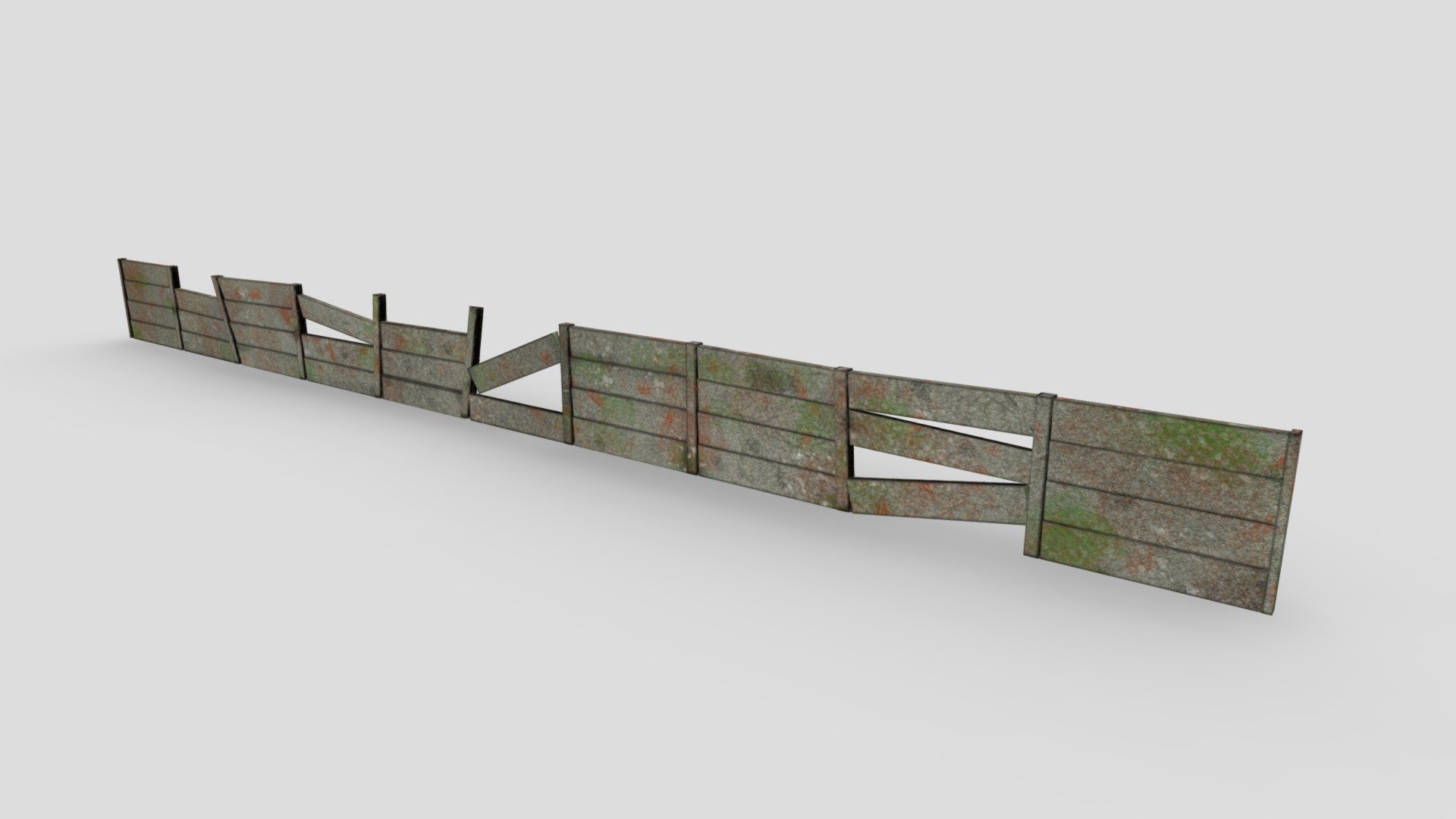 Old style Damaged Wall Fence 3d model