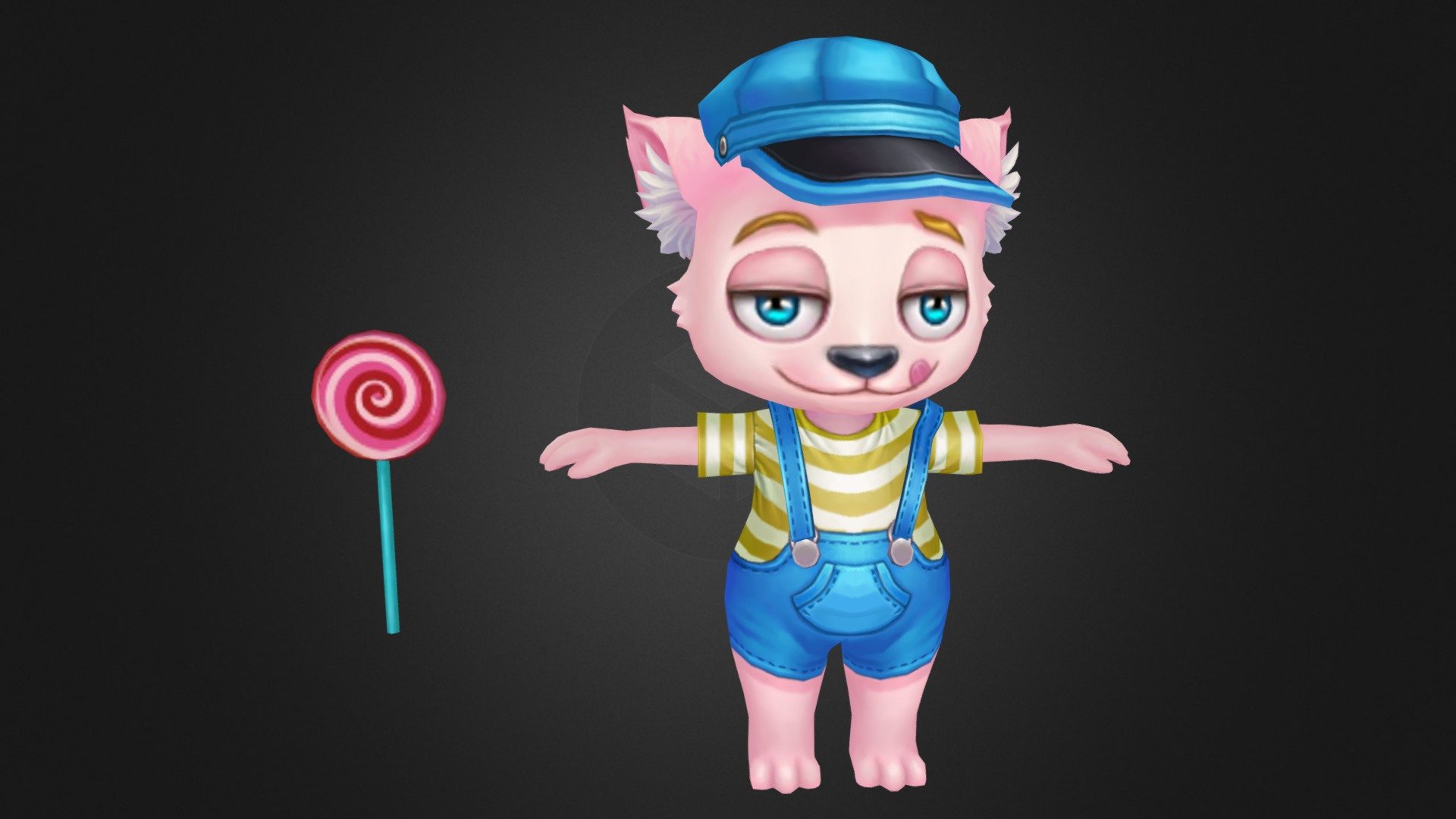 chibi humanoid doggy character with lollipop 3d model