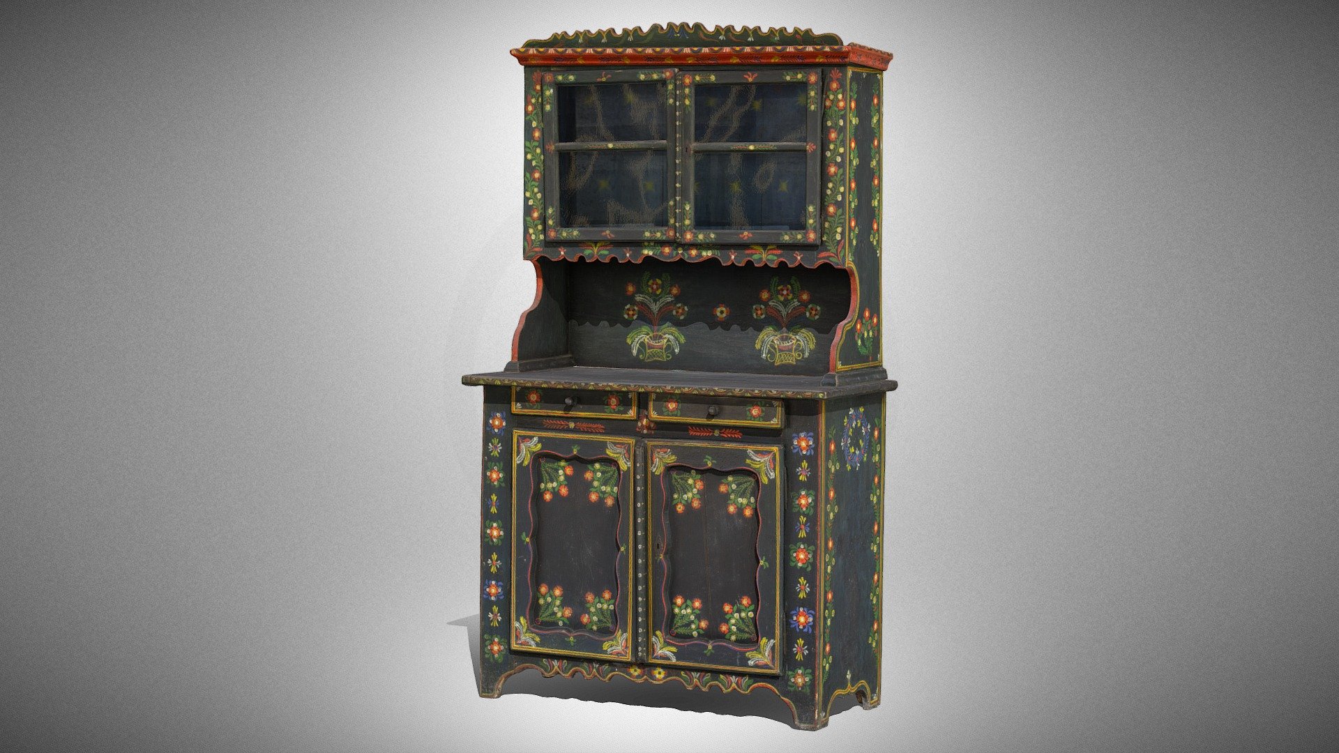 Painted folk cupboard 3d model