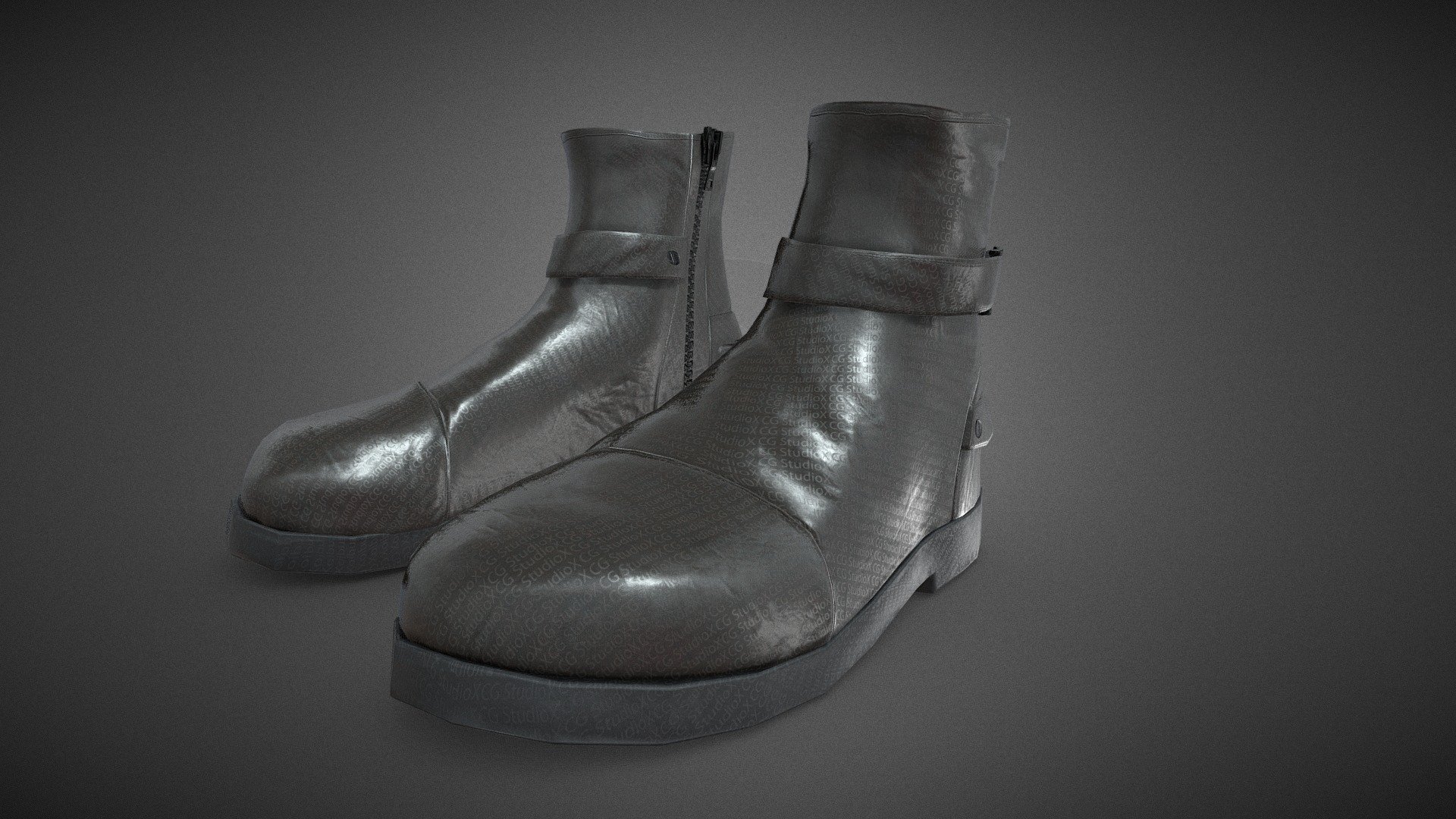 Black Leather Boots 7 3d model