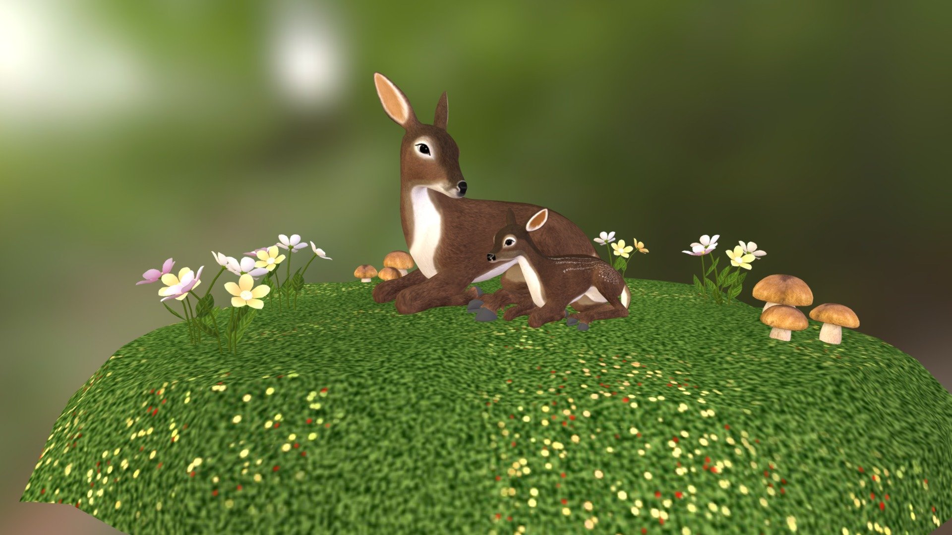 Deer and Fawn 3d model