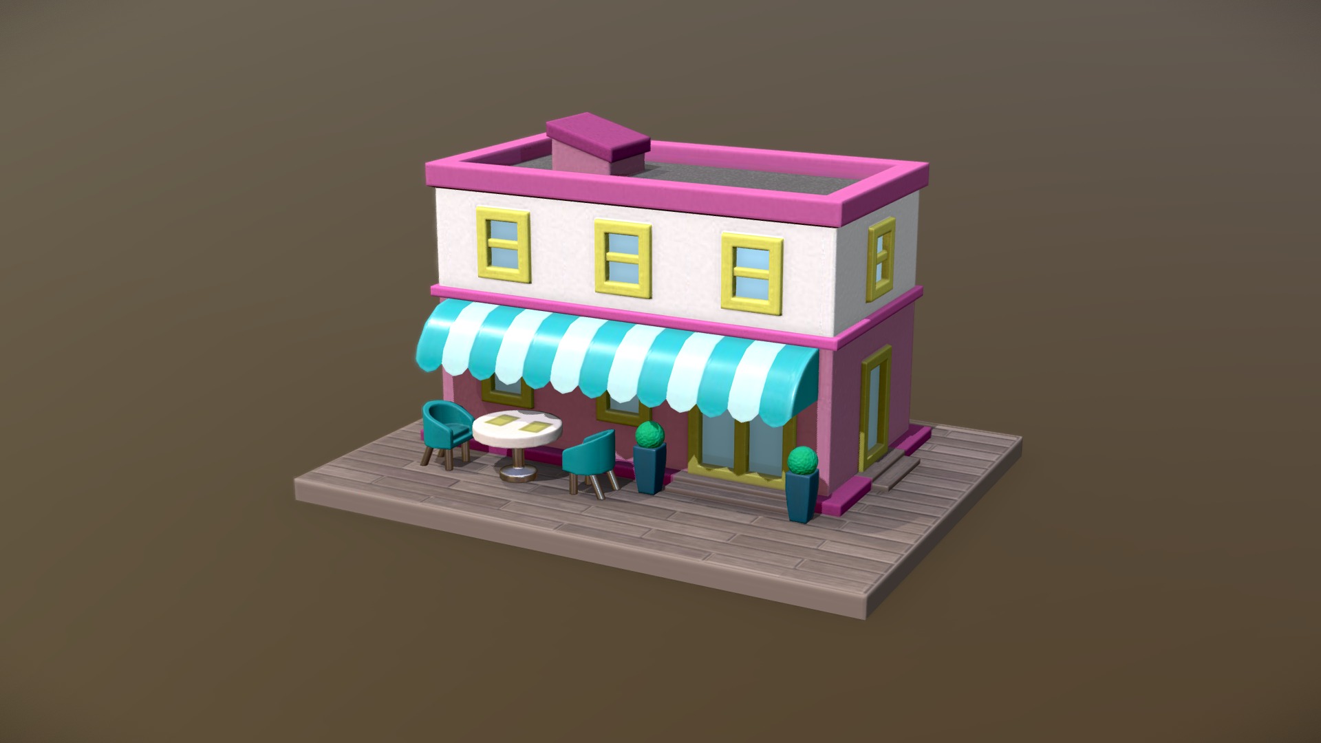 Lowpoly building. Cafe 3d model