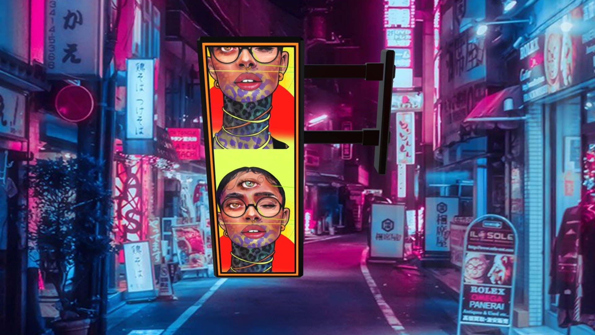 Cyberpunk Crayon Street Sign. 3d model