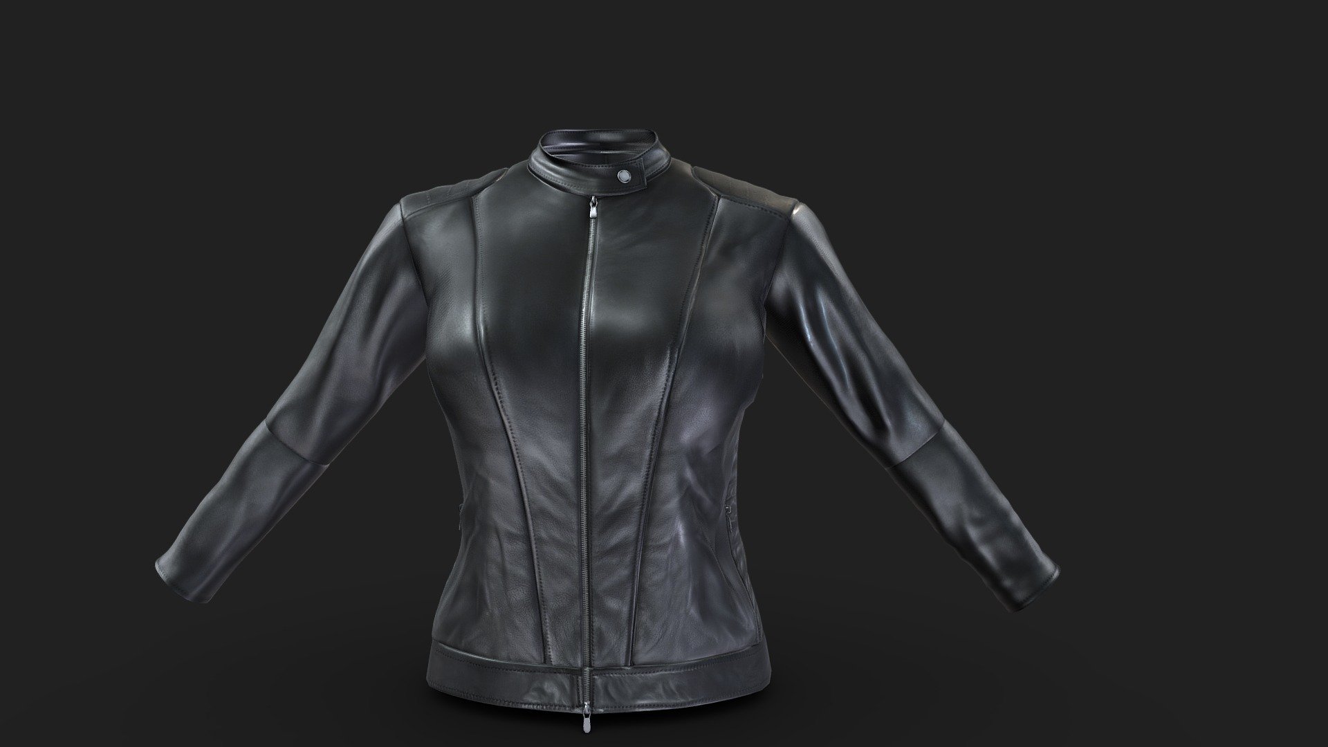 Female Fashion Black Biker Jacket 3d model