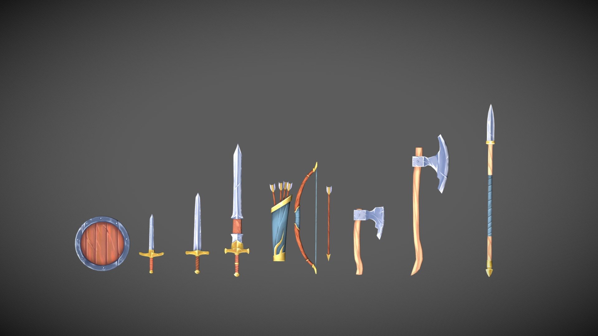 Pack of basic handpainted medieval weapons. 3d model